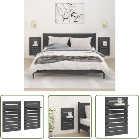 The Living Store Étagères de chevet murales 2 pcs Gris Bois de pin massif - Etagere Murale - Etageres De Rangement - Meuble De Salle De Bain - Étagère Flottante - Étagère Bois