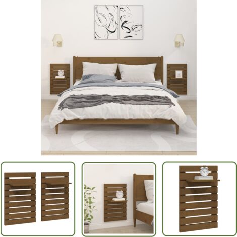 The Living Store Étagères de chevet murales 2 pcs Marron miel Bois de pin massif - Etagere Murale - Étagère Flottante - Rangement Mural - Bibliothèque Murale - Meuble De Salle De Bain