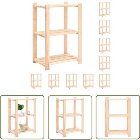 The Living Store Étagères de rangement à 3 niveaux 10 pcs 60x38x90 cm Pin 150 kg - Etagere De Rangement - Étagères Murales - Rangement Maison - Rangement Atelier - Meuble De Rangement