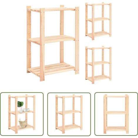 The Living Store Étagères de rangement à 3 niveaux 3 pcs 60x38x90 cm Pin 150 kg - Etagere De Rangement - Étagère Industrielle - Meuble De Rangement - Rangement Maison - Rangement Atelier
