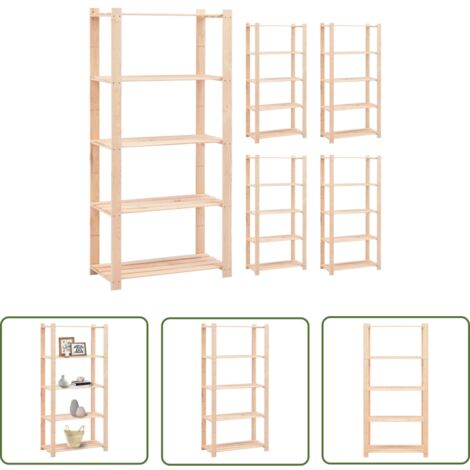 The Living Store Étagères de rangement à 5 niveaux 5 pcs 80x38x170 cm Pin 250 kg - Etagere De Rangement - Étagères Murales - Rangement Intérieur - Meuble De Rangement - Bibliothèque Industrielle