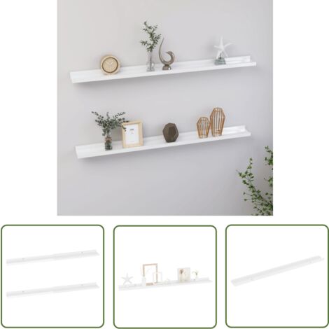 The Living Store Étagères murales 2 pcs Blanc brillant 100x9x3 cm - Étagères Murales - Étagères Déco - Rangement Mural - Décoration Murale - Meubles Blancs
