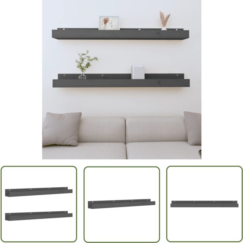 Maison Chic - The Living Store Étagères murales 2 pcs Gris 110x12x9 cm Bois de pin massif - Étagères Murales - Étagères Flottantes - Étagères Bois