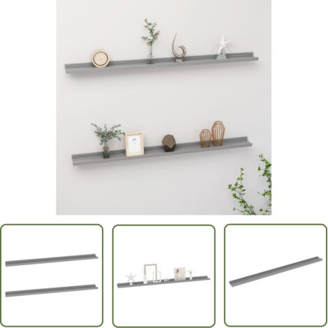 The Living Store Étagères murales 2 pcs Gris 115x9x3 cm - Étagères Murales - Étagères Déco - Rangement Mural - Décoration Intérieure - Meubles Muraux