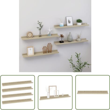The Living Store Étagères murales 4 pcs chêne sonoma 60x9x3 cm - Étagères Murales - Étagères Déco - Rangement Mural - Décoration Murale - Meuble Mural
