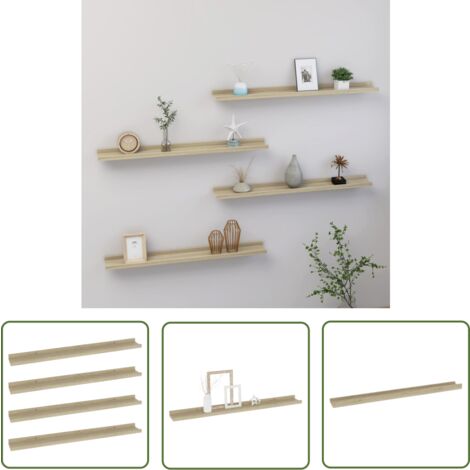 The Living Store Étagères murales 4 pcs chêne sonoma 80x9x3 cm - Étagères Murales - Étagères Déco - Rangement Mural - Décoration Murale - Meubles Muraux