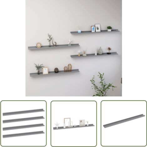 The Living Store Étagères murales 4 pcs Gris 100x9x3 cm - Étagères Murales - Étagères Déco - Rangement Mural - Décoration Intérieure - Meubles Design