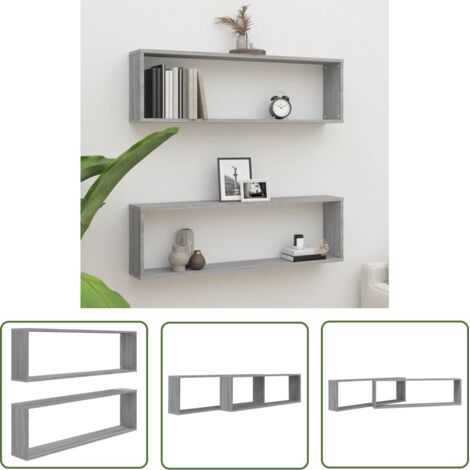 The Living Store Étagères murales cube 2 pcs Sonoma gris 100x15x30 cm Bois - Étagères Murales - Étagères Cubes - Étagères Déco - Rangement Mural - Décoration Murale
