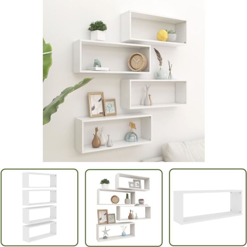 The Living Store - tagères murales cube 4 pcs Blanc 60x15x23 cm Bois d'ingénierie - Etagere Murale - Rangement Mural - Etageres Blanches - Meuble