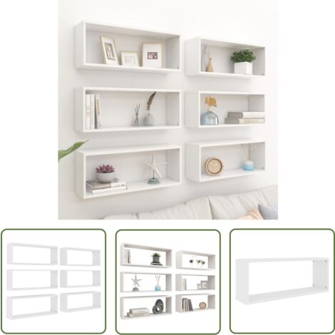 The Living Store Étagères murales cube 6 pcs Blanc 60x15x23 cm Bois d’ingénierie - Etagere Murale - Rangement Mural - Étagères Cubes - Bibliothèque Murale - Déco Murale