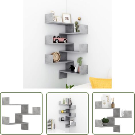 The Living Store Étagères murales d'angle 2 pcs Gris béton Bois d’ingénierie - Etagere Murale - Étagère D'angle - Rangement Mural - Décoration Murale - Meuble D'angle