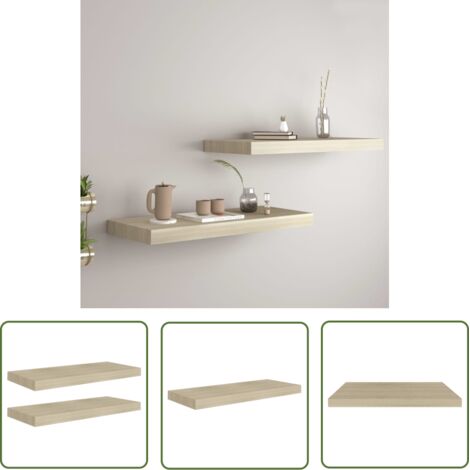 The Living Store Étagères murales flottantes 2 pcs chêne 60x23,5x3,8 cm MDF - Étagères Murales - Étagères Flottantes - Décoration Murale - Rangement Mural - Meubles Déco