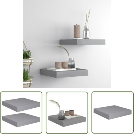 The Living Store Étagères murales flottantes 2 pcs gris 23x23,5x3,8 cm MDF - Étagères Murales - Étagères Flottantes - Décoration Murale - Rangement Mural - Meubles Déco