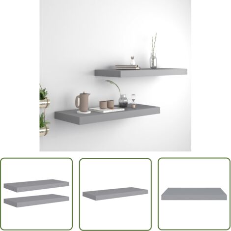 The Living Store Étagères murales flottantes 2 pcs Gris 60x23,5x3,8 cm MDF - Étagères Murales - Étagères Flottantes - Décoration Murale - Rangement Mural - Meubles Déco