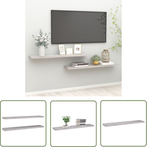 The Living Store Étagères murales flottantes 2 pcs gris béton 120x23,5x3,8cm MDF - Étagères Murales - Étagères Flottantes - Décoration Murale - Rangement Mural - Meubles Déco