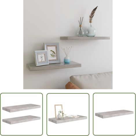 The Living Store Étagères murales flottantes 2 pcs gris béton 60x23,5x3,8 cm MDF - Étagères Murales - Étagères Flottantes - Décoration Murale - Rangement Mural - Meubles Déco