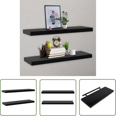 The Living Store Étagères murales flottantes 2 pcs Noir 120x20x3,8 cm - Étagères Murales - Étagères Flottantes - Rangement Mural - Décoration Murale - Meubles Noirs