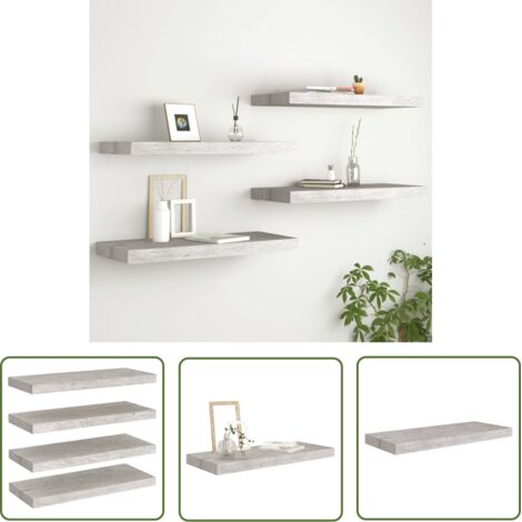 The Living Store Étagères murales flottantes 4 pcs gris béton 60x23,5x3,8 cm MDF - Étagères Murales - Étagères Flottantes - Décoration Murale - Rangement Mural - Meubles Déco