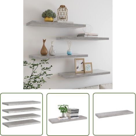 The Living Store Étagères murales flottantes 4 pcs gris béton 80x23,5x3,8 cm MDF - Étagères Murales - Étagères Flottantes - Décoration Murale - Rangement Mural - Meubles Déco