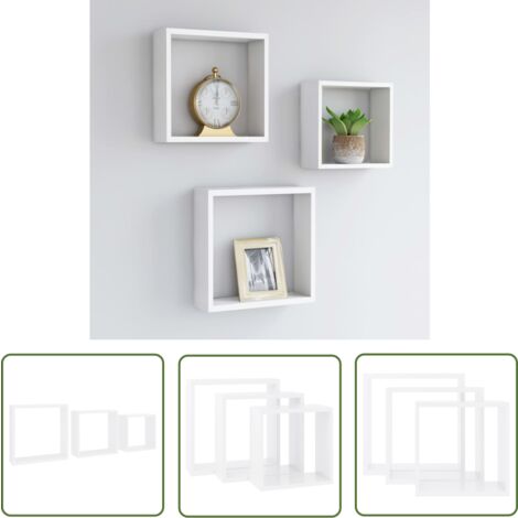The Living Store Étagères murales sous forme de cube 3 pcs Blanc MDF - Etagere Murale - Etagere Cubique - Rangement Mural - Decoration Murale - Meuble Blanc