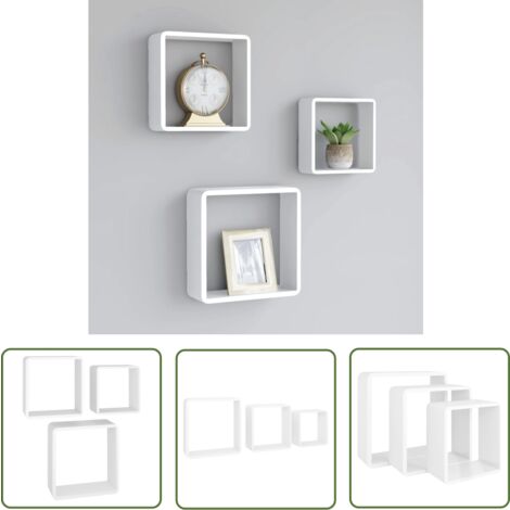 The Living Store Étagères murales sous forme de cube 3 pcs Blanc MDF - Etagere Murale - Etageres Cubes - Rangement Mural - Decoration Murale - Meuble Blanc