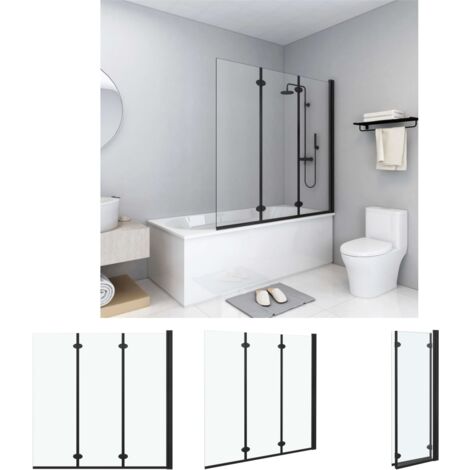 The Living Store Faltbare Duschkabine 3 Paneele ESG 130x138 cm Schwarz -  Duschkabinen & -türen