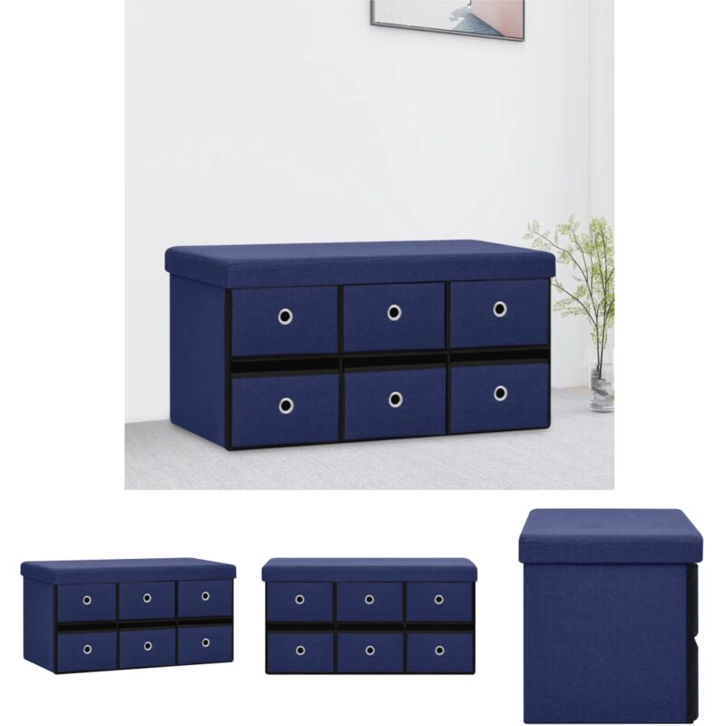 The Living Store Sitzbank Mit Stauraum - Vidaxl Faltbare Sitzbank Mit Stauraum Blau 76x38x38 Cm Leinenoptik - Sitzbank Für Wohnzimmer