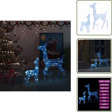 The Living Store Famiglia di Renne di Natale 160 LED Blu in Acrilico - Luci natalizie
