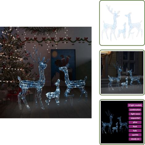 The Living Store Famiglia di Renne di Natale 300 LED Bianco Freddo in Acrilico - Luci natalizie