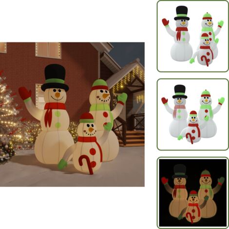 The Living Store Famiglia Pupazzi di Neve Gonfiabili con LED 360 cm - Decorazione natalizia