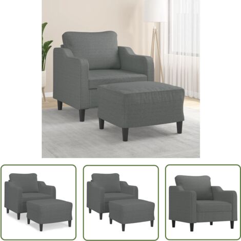 The Living Store Fauteuil avec repose-pied Gris foncé 60 cm Tissu - Fauteuil Relax - Chaise Confort - Canapé Modulaire - Mobilier Salon - Décoration Intérieur