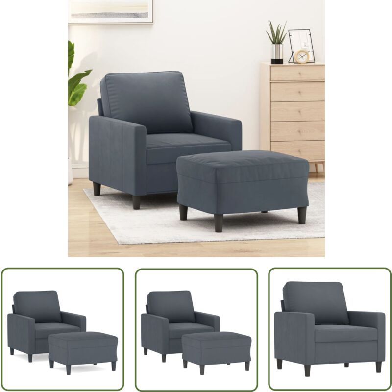 The Living Store - Fauteuil avec repose-pied Gris foncé 60 cm Velours - Fauteuil Relaxant - Chaise Lounge - Canapé Deux Places - Mobilier Intérieur