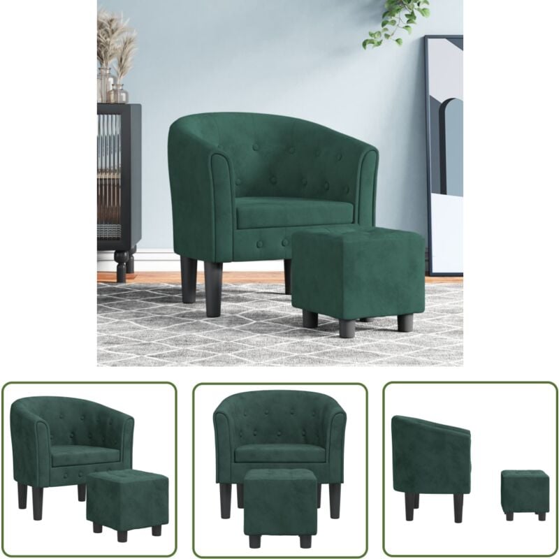 The Living Store - Fauteuil avec repose-pied vert foncé velours - Fauteuil Convertible - Fauteuil Relax - Fauteuil Velours - Chaise Confort - Meuble