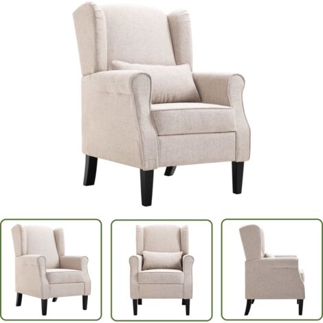 The Living Store Fauteuil beige tissu - Fauteuil Beige - Chaise Confort - Fauteuils Design - Mobilier Intérieur - Chaise Salle À Manger