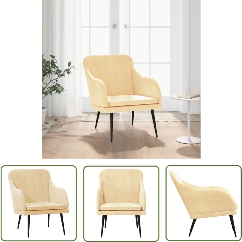 Fauteuil Crème 63x76x80 cm Velours - Fauteuil Relaxant - Fauteuil Confort - Fauteuil Velours - Chaise Longue - Meuble Salon - The Living Store