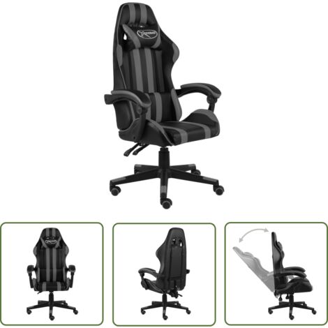 The Living Store Fauteuil de jeux vidéo Noir et gris Similicuir - Chaise Gaming - Fauteuil Gamer - Chaise Ergonomique - Chaise Bureau - Simuli Cuir Noir