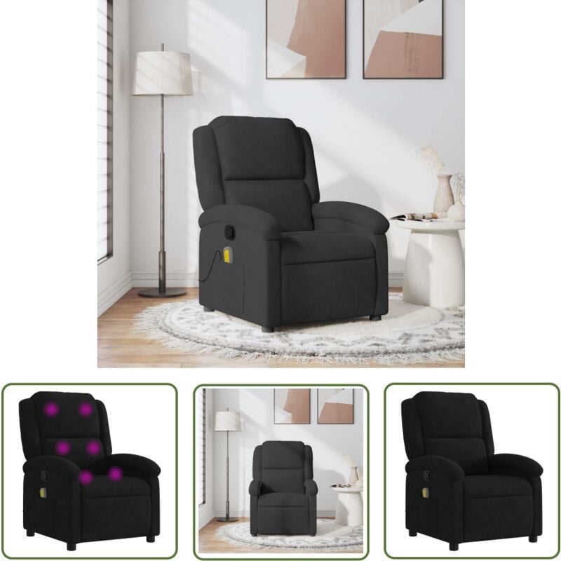 The Living Store - Fauteuil de massage inclinable noir velours - Fauteuil Inclinable - Fauteuil Massant - Chaise Relaxante - Relaxation - Massage