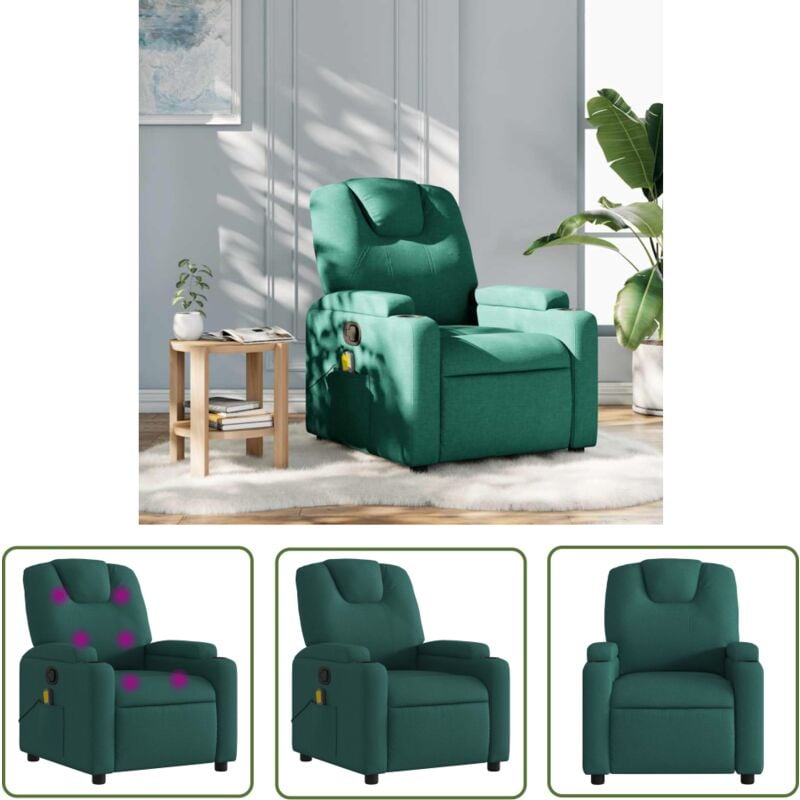 The Living Store - Fauteuil de massage inclinable Vert foncé Tissu - Fauteuil Inclinable - Fauteuil Massant - Chaise Relaxante - Massage Vibratoire
