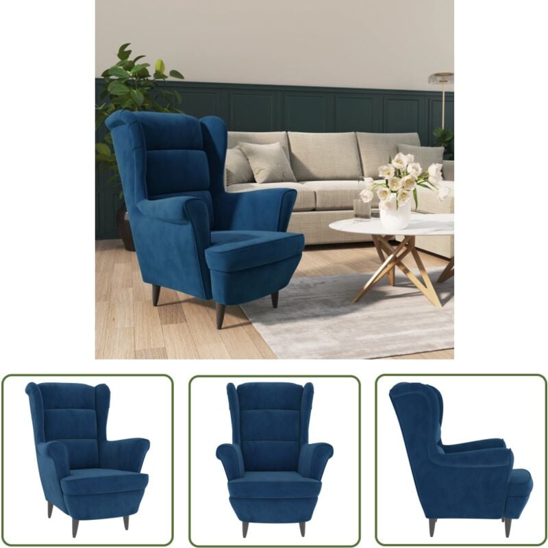 Fauteuil bleu velours - Fauteuil Bleu - Fauteuil Velours - Chaise Moderne - Meuble Salon - Mobilier Intérieur - The Living Store