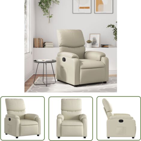 The Living Store Fauteuil inclinable Crème Similicuir - Fauteuil Inclinable - Chaise Relaxante - Fauteuil Crème - Fauteuil Similicuir - Mobilier Intérieur