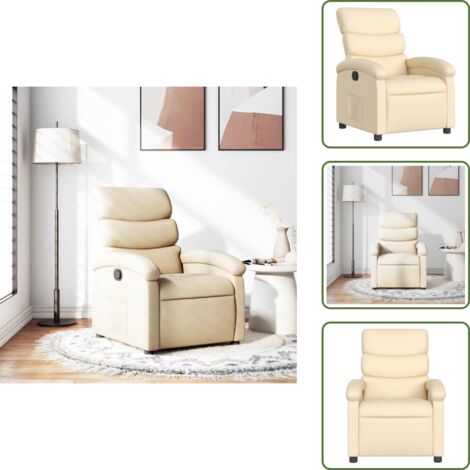 The Living Store Fauteuil inclinable Crème Tissu - Fauteuil Inclinable - Chaise Relaxante - Fauteuil Confortable - Fauteuil Crème - Mobilier Intérieur