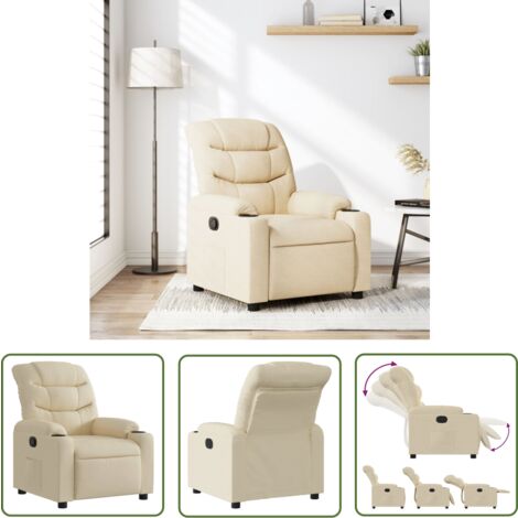 The Living Store Fauteuil inclinable Crème Tissu - Fauteuil Inclinable - Chaise Relaxante - Fauteuil Confortable - Fauteuil Crème - Mobilier Intérieur