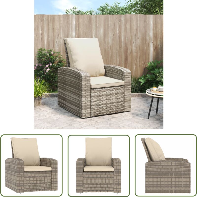 The Living Store - Fauteuil inclinable de jardin avec coussins marron clair rotin - Fauteuil Jardin - Chaise Relax - Mobilier Jardin - Chaise