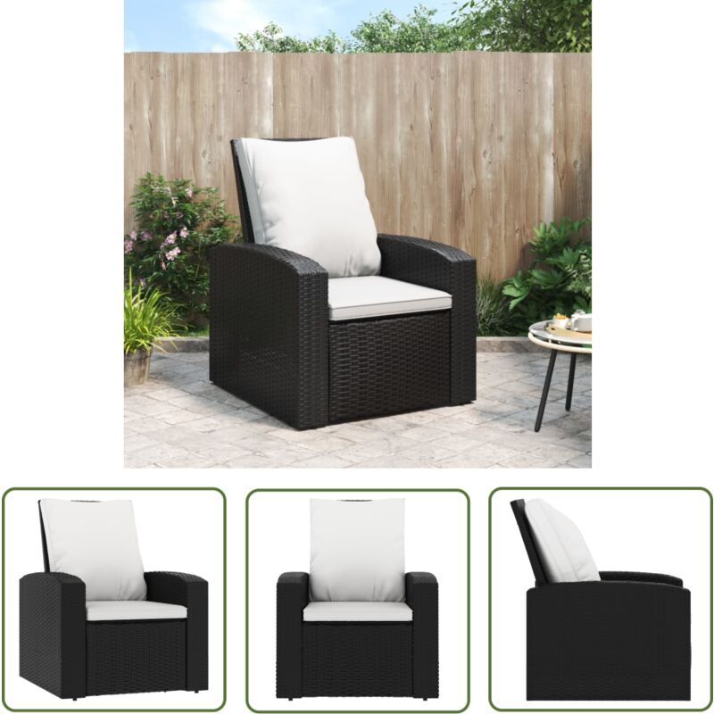 The Living Store - Fauteuil inclinable de jardin avec coussins noir résine tressée - Fauteuil Inclinable - Fauteuil De Jardin - Mobilier De Jardin