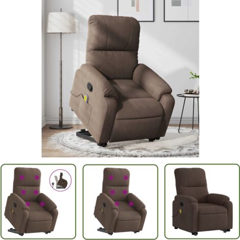 The Living Store Fauteuil inclinable de massage marron tissu microfibre - Fauteuil Inclinable - Fauteuil Massant - Fauteuil Relax - Fauteuil Ergonomique - Fauteuil Senior