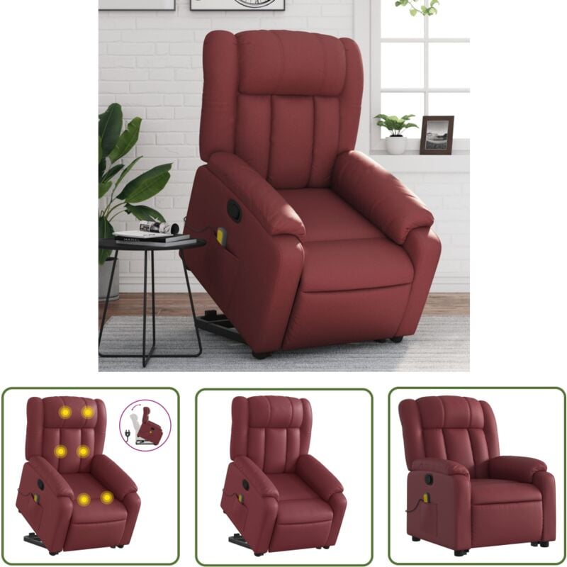 The Living Store - Fauteuil inclinable de massage Rouge bordeaux Similicuir - Fauteuil Inclinable - Fauteuil Massant - Fauteuil Relax - Chaise