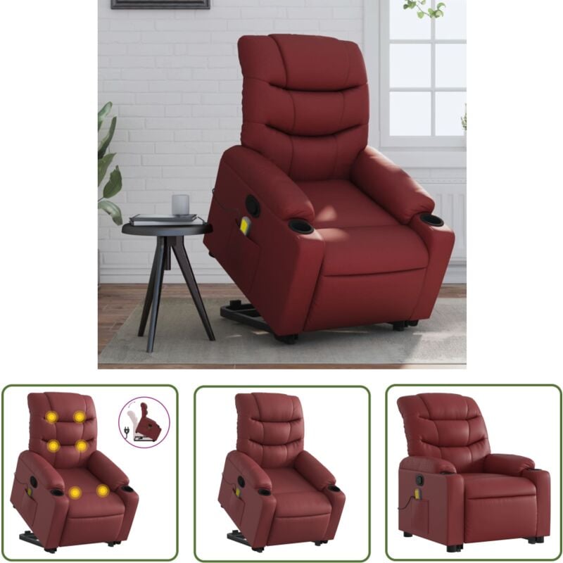 The Living Store - Fauteuil inclinable de massage Rouge bordeaux Similicuir - Fauteuil Inclinable - Fauteuil Massant - Relaxation - Massage - Chaise