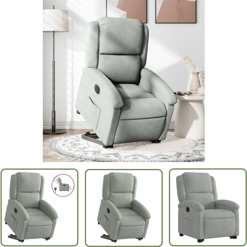 The Living Store - Fauteuil inclinable électrique gris clair velours - Fauteuil Inclinable Électrique - Fauteuil Relax - Fauteuil Ergonomique