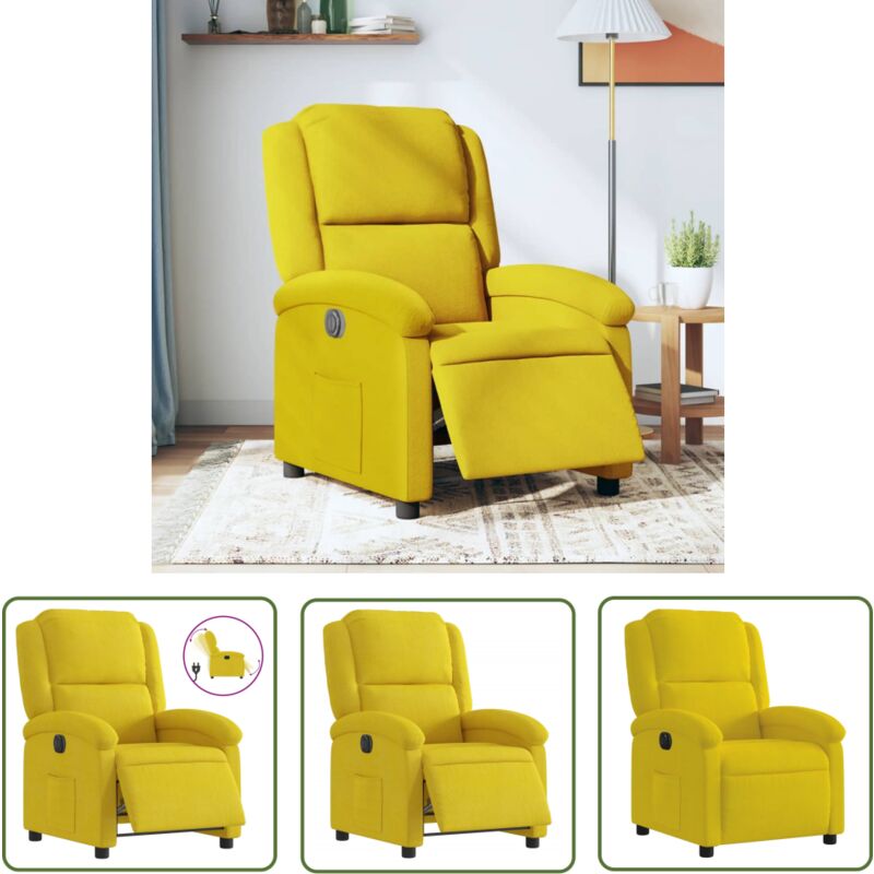The Living Store - Fauteuil inclinable électrique jaune velours - Fauteuil Inclinable Électrique - Fauteuil Relax - Chaise Inclinable - Fauteuil