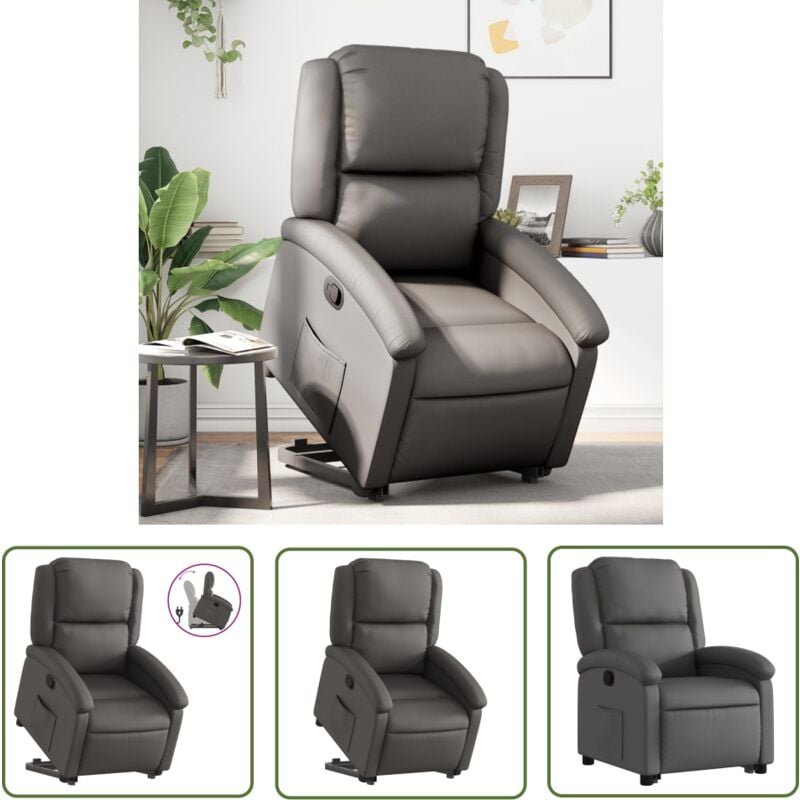 The Living Store - Fauteuil inclinable gris cuir véritable - Fauteuil Inclinable - Fauteuil Relax - Fauteuil Électrique - Fauteuil Cuir - Fauteuil